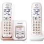 PANASONIC Expandable Cordless Phone System with Link2Cell Bluetooth, Voice Assistant, Answering Machine and Call Blocking - 2 Cordless Handsets - KX-TGD562G (Rose Gold/White)