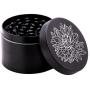 DCOU New Design Premium Zinc Alloy Herb Grinder 2.2 Inches 4 Piece Metal Grinder with Pollen Catcher with Carved Flower (Black)