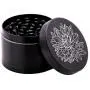 DCOU New Design Premium Zinc Alloy Herb Grinder 2.2 Inches 4 Piece Metal Grinder with Pollen Catcher with Carved Flower (Black)