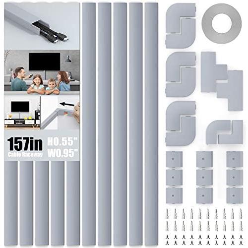 Cord Cover, Delamu 157in Cable Concealer Cable Cover Channel, PVC Cord Hider on Wall, Paintable Cable Raceway, Cuttable Wire Covers for Cords, Cable Hider to Hide Wall Mounted TV, CC01-Grey