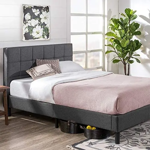 ZINUS Lottie Upholstered Platform Bed Frame / Mattress Foundation / Wood Slat Support / No Box Spring Needed / Easy Assembly, Grey, Twin ZINUS Lottie Upholstered Platform Bed Frame / Mattress Foundation / Wood Slat Support / No Box Spring Needed / Easy Assembly, Grey, Twin