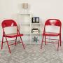 LIVING TRENDS 1 Pack Marvelius Double Braced Red Metal Folding Chair