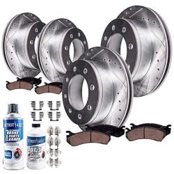 Detroit Axle - All (4) Front and Rear 330mm Drilled Slotted Disc Brake Kit Rotors w/Ceramic Pads for 2003 2004 2005 2006 2007 2008 2009-2011 Chevy Express 3500/ GMC Savana 3500 - Single Rear Wheels