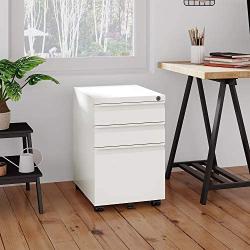 DEVAISE 3 Drawer Mobile File Cabinet with Lock, Under Desk Metal Filing Cabinet for Legal/Letter/A4 File, Fully Assembled Except Wheels, White