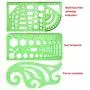 SIQUK 11 Pieces Geometric Drawings Templates Plastic Clear Green Plastic Rulers with 1 Pack Poly Zipper Envelopes for Studying, Designing and Building