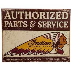 Imprints Plus Bundle Authorized Indian Parts & Service Retro Tin Sign Décor - Vintage Inspired Metal Sign with Screws for Hanging in Your Home Bar, Garage, or Restaurant [12.5''X16''] (DTSN-1930)