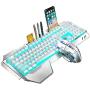 Wireless Keyboard and Mouse,Blue LED Backlit Rechargeable Keyboard Mouse with 3800mAh Battery Metal Panel,Removable Hand Rest Mechanical Feel Keyboard and 7 Color Gaming Mute Mouse for PC Gamers