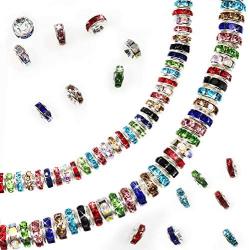 TOAOB 400pcs Assorted Colors Crystal Rondelle Spacer Beads 6mm 8mm Silver Tone Metal Rhinestone Loose Beads for Bracelets Necklaces Jewelry Making