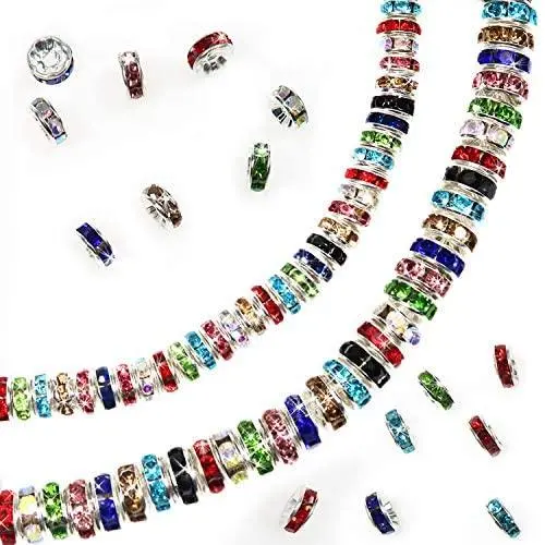 TOAOB 400pcs Assorted Colors Crystal Rondelle Spacer Beads 6mm 8mm Silver Tone Metal Rhinestone Loose Beads for Bracelets Necklaces Jewelry Making TOAOB 400pcs Assorted Colors Crystal Rondelle Spacer Beads 6mm 8mm Silver Tone Metal Rhinestone Loose Beads for Bracelets Necklaces Jewelry Making