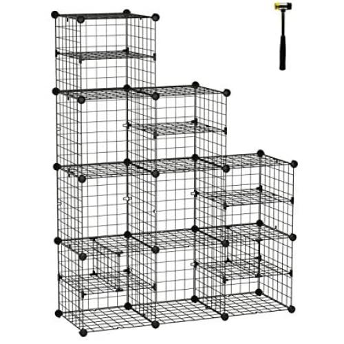 C&AHOME Metal Wire Cube Storage Organizer, Closet Cabinet, DIY Book Shelf, Large and Small Style Divider Ideal Design for Closet, Bedroom, Living Room, Office Black ZLW309B