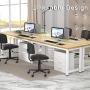 NSdirect 63'' Computer Desk,Large Home Office Desk Wide Workstation 1 inch Thicker Tabletop for Writing,Games and Home Work PC Desk Modern Finish Wood Board and Sturdy Steel Legs,Oak+White