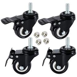 DICASAL 4 Pack 1.5 Inch Swivel Stem Casters, Non-Marking Polyurethane Wheels 330 Lbs with Diameter 3/8''- 16 x 1'' Stem Thread and Nuts for Carts Trolley Furniture