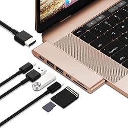 Purgo USB C Hub Adapter Dock for MacBook Air M1 2020-2018 and MacBook Pro M1 2020-2016, with 4K HDMI, 100W PD, 40Gbps TB3 5K@60Hz, USB-C, 2 USB 3.0 and SD/Micro Card Readers (Gold)