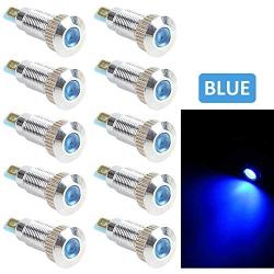 FICBOX 10Pcs LED Indicator Light 12V 5/16 Inch 8mm Metal Shell Panel Mount Signal Pilot Dash Directional Lights for Motorcycle Car Truck Boat (Blue)