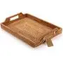 DECRAFTS Hand-Woven Rattan Rectangular Serving Tray with Handles for Breakfast, Drinks, Snack for Coffee Table (14.5x10.2x1.4inches)