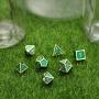 Hestya 7 Pieces Metal Dices Set DND Game Polyhedral Solid Metal D&D Dice Set with Storage Bag and Zinc Alloy with Enamel for Role Playing Game Dungeons and Dragons, Math Teaching (Gold Edge Green)