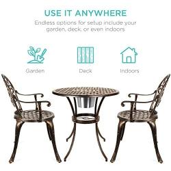 Best Choice Products Cast Aluminum Outdoor Patio Bistro Table Set for Backyard, Garden, Porch, Deck w/Attached Ice Bucket, 2 Chairs - Copper