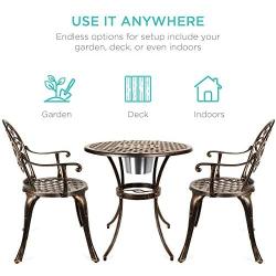 Best Choice Products Cast Aluminum Outdoor Patio Bistro Table Set for Backyard, Garden, Porch, Deck w/Attached Ice Bucket, 2 Chairs - Copper