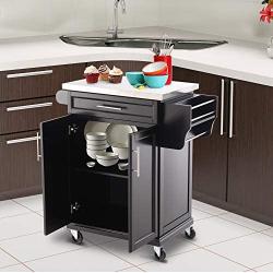 HOMCOM Wood Stainless Steel Multi- Storage Rolling Kitchen Island Utility Cart with Wheels - Black