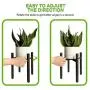 Goombi Adjustable Mid Century Plant Stand Indoor - Black Metal Planter Fits Medium & Large Pots Sizes 8 9 10 11 12 inches (Not Included) (Adjustable Width: 8-12'' x 11'' Tall)