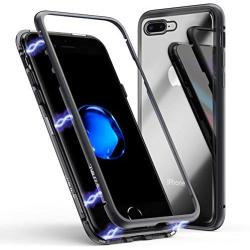 iPhone 8 Plus Case,iPhone 7 Plus Case, ZHIKE Magnetic Adsorption Case Metal Frame Tempered Glass Back with Built-in Magnet Cover for Apple iPhone 7Plus/8 Plus (Black, iPhone 7 Plus/8 Plus)