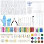 Sntieecr 320 Pieces Alphabet Resin Silicone Casting Molds Kits with Letter Number Resin Molds, Glitter Powder, Epoxy Tools and Metal Accessories for DIY Keychains and Craft Making