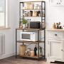 VASAGLE Bakers Rack, Microwave Oven Stand, 6-Tier Kitchen Utility Storage Shelf, 6 Hooks and Metal Frame, Industrial, 31.5 x 15.7 x 65.7 Inches, Rustic Brown and Black UKKS019B01