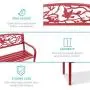 Best Choice Products Outdoor 50in Steel Park Bench Porch Chair Yard Furniture w/Pastoral Bird Design Backrest, Slatted Seat - Red Best Choice Products Outdoor 50in Steel Park Bench Porch Chair Yard Furniture w/Pastoral Bird Design Backrest, Slatted Seat - Red