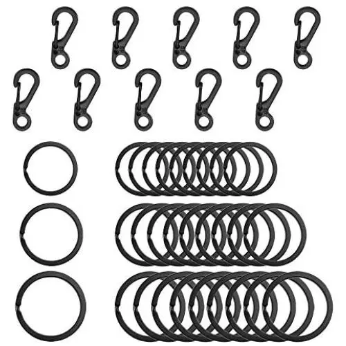 SENHAI 30Pcs Metal Flat Key Rings, 3 Sizes, 10Pcs Mini SF Carabiners Spring Snap Clasps for Climbing Camping Survival Backpack Bottle Hooks - Black