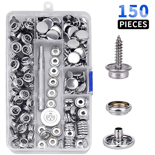 crafts man 150 PCS Canvas Snap Kit Tool,Metal Screws Snaps Marine Grade 3/8'' Socket Stainless Steel Boat Canvas Snaps with 2 Pcs Setting Tool for Boat Cover Furniture (150 pcs)