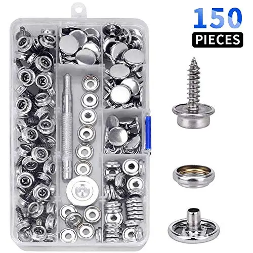 crafts man 150 PCS Canvas Snap Kit Tool,Metal Screws Snaps Marine Grade 3/8'' Socket Stainless Steel Boat Canvas Snaps with 2 Pcs Setting Tool for Boat Cover Furniture (150 pcs)