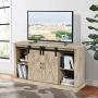 Tangkula Farmhouse Sliding Barn Door TV Stand, Vintage Rustic TV Cabinet Stand Fit Up to 60-inch TVs, Storage Cabinets with 2 Gliding Doors & Adjustable Shelves, Home Living Room Furniture (Natural)