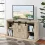 Tangkula Farmhouse Sliding Barn Door TV Stand, Vintage Rustic TV Cabinet Stand Fit Up to 60-inch TVs, Storage Cabinets with 2 Gliding Doors & Adjustable Shelves, Home Living Room Furniture (Natural)