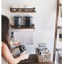 Peters Goods Rustic Floating Wall Shelves with Rails - Decorative Storage for Kitchen, Bathroom, and Bedroom - Elegant, Modern Shelving - Torched Paulownia Wood, Matte Black Metal Frame - Set of 2