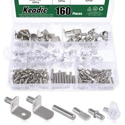 Keadic 160Pcs Hardware Heavy Duty Shelf Pin Kit, 5 Styles Cabinet Support Pegs Holder Metal Nickel (5mm & 6mm))