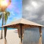 DikaSun Gazebos for Patios Single Roof Gazebo with Curtains, Outdoor Shade Canopy Gazebo with Adjustable Top Corner Tubes (Beige)