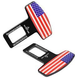 MOCHENT Seat Belt Clip Silencers - Car Seat Belt Alarm Stopper Auto Metal Seat Belt Buckle Insert Plug for All Vehicles Cars 2 Pack (USA Flag)