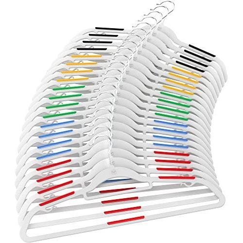 Vremi Clothes Hangers 20 Pack - Non Slip Ultra Slim Plastic Hanger Set with Secure Grip Strips and Durable Chrome Metal Hooks - Gray and Multi Color