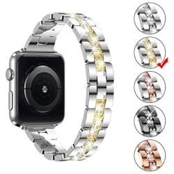 wootfairy Metal Band Compatible for Apple Watch Band 38mm 40mm 42mm 44mm, Stainless Steel Adjustable Replacement Thin Strap Bracelet for iWatch Series SE 6/5/4/3/2/1 Women, Silver&Gold 42mm/44mm