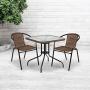 Flash Furniture 28 Square Tempered Glass Metal Table with Dark Brown Rattan Edging