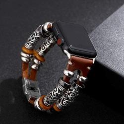 NIGHTCRUZ Compatible with Boho Fancy Apple Watch Band - Multilayer Leather Bracelet Vintage for Apple Watch Series 5/4/3 (2 Straps Brown, 38mm/40mm)