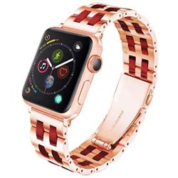 YGTIECS Fashion Apple Watch Band Compatible with Apple Watch 38mm/40mm Stainless Steel with Resin for iwatch Band Series 6 5 4 3 2 1 for Women and Men Rose-Wine Red