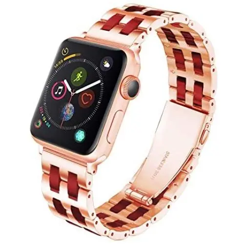 YGTIECS Fashion Apple Watch Band Compatible with Apple Watch 38mm/40mm Stainless Steel with Resin for iwatch Band Series 6 5 4 3 2 1 for Women and Men Rose-Wine Red