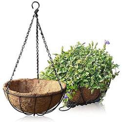 Hanging Planter Flower Basket Metal with Coco Coir Liner 2 Pack 8 Inch Round Wire Plant Growers Holder Flower Hanging Baskets, Indoor Outdoor Décor for Home Garden Patio