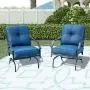 LOKATSE HOME 2 Pieces Outdoor Conversation Furniture Patio Bistro Armchair Set Metal Single Dining Chairs with Cushion, Blue