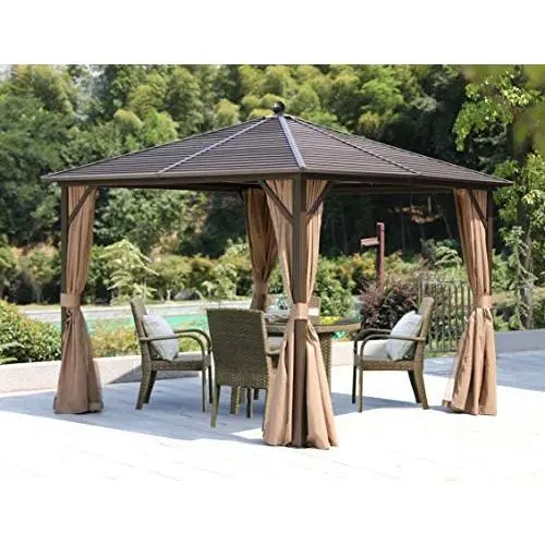 Erommy 10x10ft Outdoor Galvanized Steel Hardtop Gazebo Canopy Aluminum Furniture Pergolas with Netting and Curtains for Garden,Patio,Lawns,Parties Erommy 10x10ft Outdoor Galvanized Steel Hardtop Gazebo Canopy Aluminum Furniture Pergolas with Netting and Curtains for Garden,Patio,Lawns,Parties