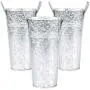 Galvanized Metal Vase 3 Pack - 9 Inch Tall Rustic Farmhouse Bucket Planter Pots for Decor