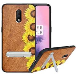 HHDY Compatible with Oneplus 6t Case, Sunflower Design with Metal Kickstand Anti-Fingerprint Protective Phone Case Cover for Oneplus 7