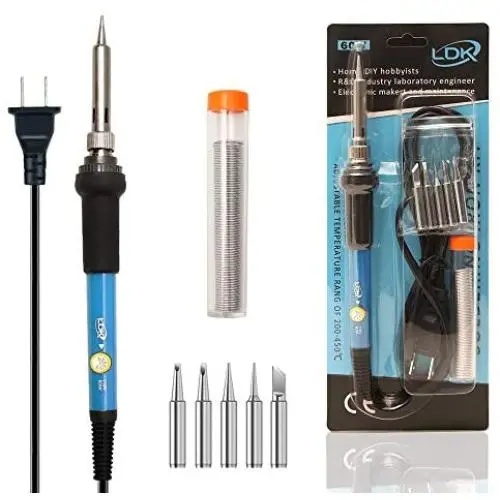 LDK Soldering Iron Kit Electric 60W 110V Adjustable Temperature Soldering Gun Welding Tools, 5pcs Replacement Tips and Solder Wire Tube (Basic)