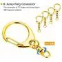 Roctee 50 Piece Key Ring with Chain, Gold D Snap Hook Split Metal Keychain Parts, DIY Crafts Key Ring Hardware with 8mm Open Jump Ring and Connector